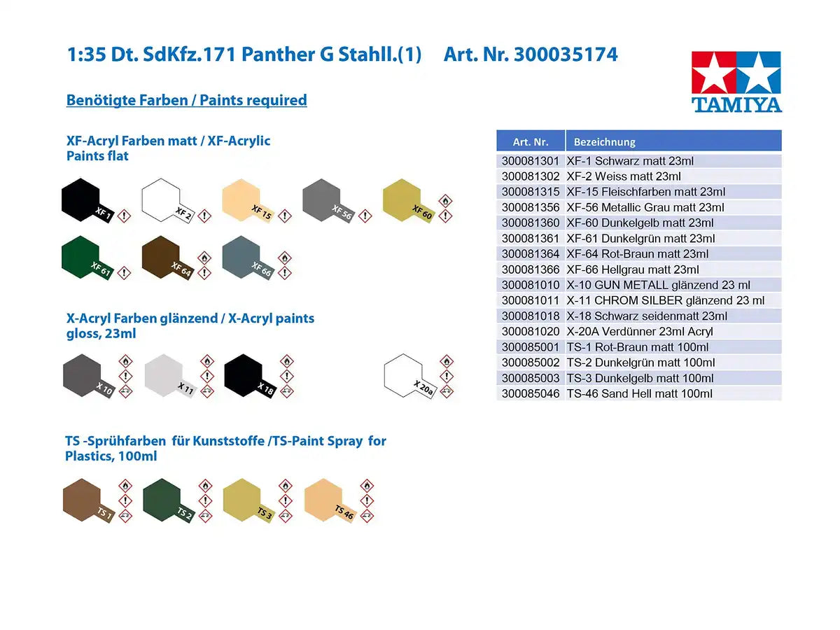 TAMIYA 35174 German Panther Type G Steel Wheel Version 1/35 Scale Kit- Japan Figure Store - #1 Bring To You The Best Japanese Goods