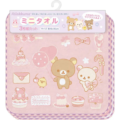 San-X Rilakkuma Mini Towel Set of 3 - Soft and Absorbent Towels for All Ages- Japan Figure Store - #1 Bring To You The Best Japanese Goods