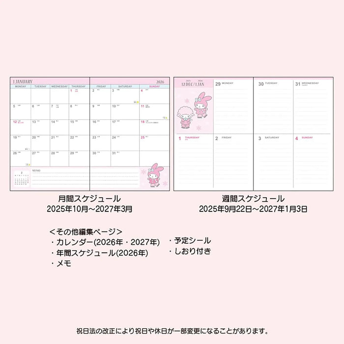 Sanrio B6 Diary Block Type 2026 My Melody Planner Notebook