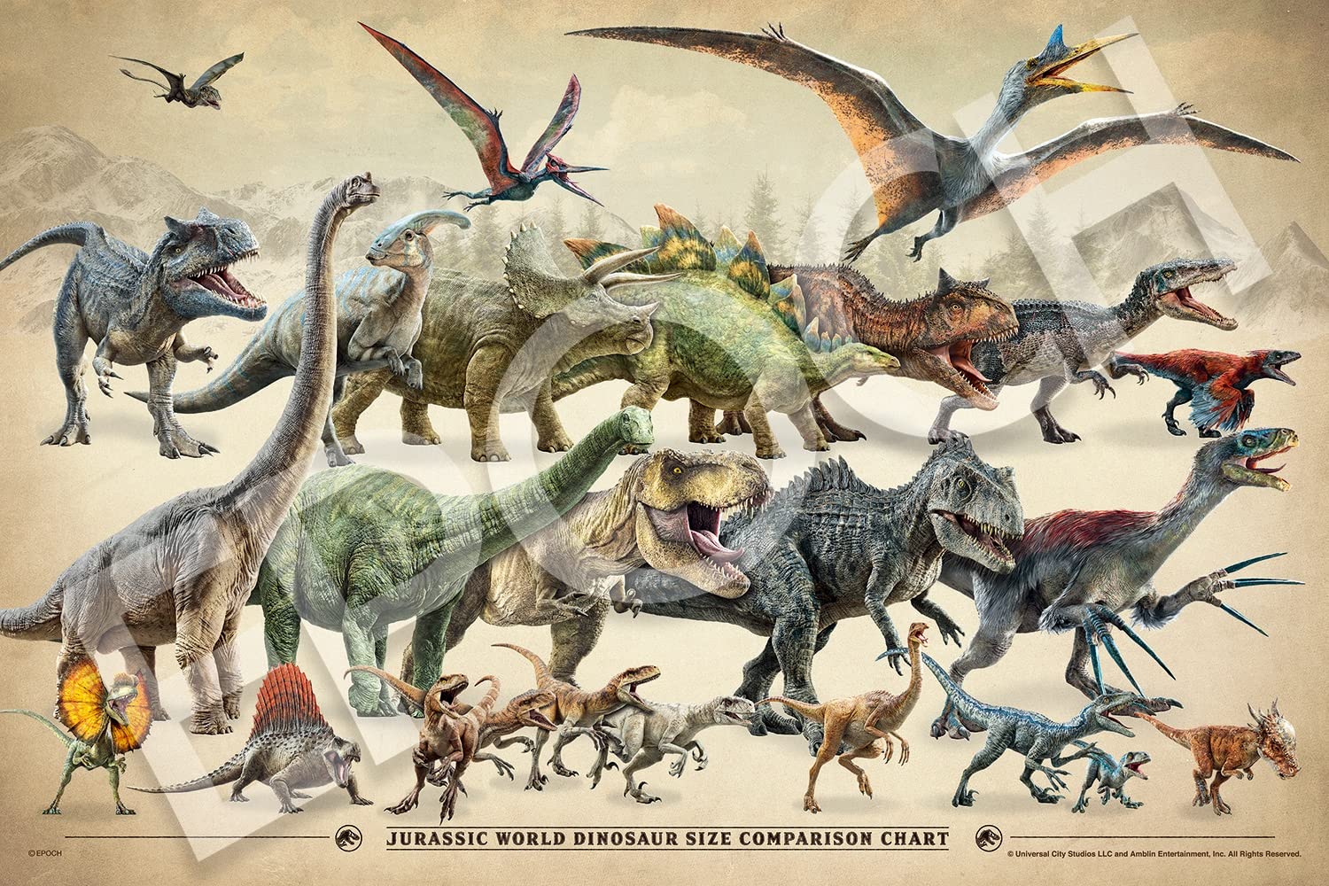 EPOCH 12-521S Jigsaw Puzzle Jurassic World Dinosaur Size Comparison Chart 1000 Pieces- Japan Figure Store - #1 Bring To You The Best Japanese Goods