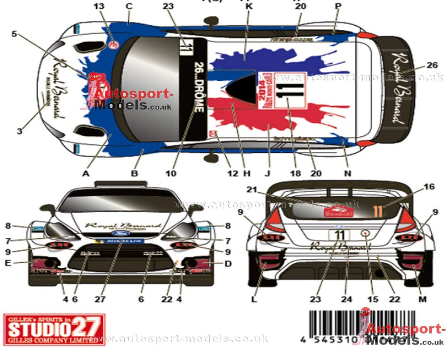 Studio27 St27-Dc1086 Ford Fiesta Royal Bernard 11 Monte Carlo 2014 Decals For Belkits 1/24 Car Decal- Japan Figure Store - #1 Bring To You The Best Japanese Goods