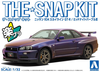 AOSHIMA The Snap Kit 1/32 Nissan R34 Skyline Gt-R Midnight Purple Lll Plastic Model- Japan Figure Store - #1 Bring To You The Best Japanese Goods