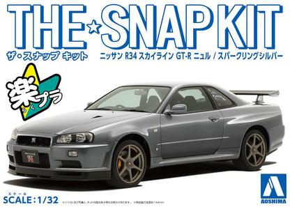 AOSHIMA The Snap Kit No.11-E 1/32 Nissan R34 Skyline Gt-R Nur Sparkling Silver Plastic Model- Japan Figure Store - #1 Bring To You The Best Japanese Goods