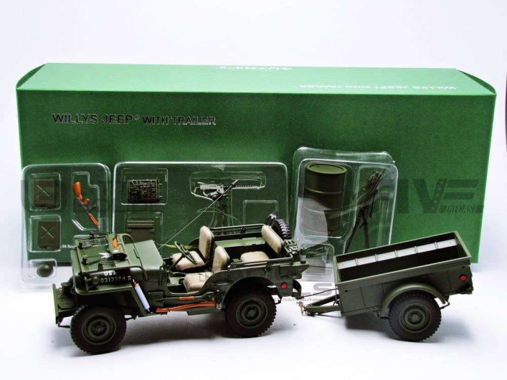 Autoart 1/18 Jeep Willys Army Green w/Trailer & Access.- Japan Figure Store - #1 Bring To You The Best Japanese Goods