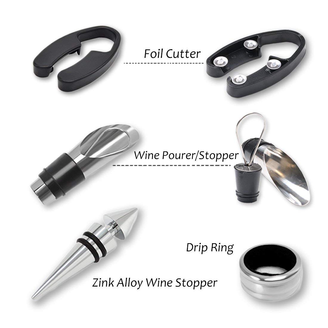 Kato Black Wine Accessories Set - Bottle Opener Corkscrew Drip Ring Foil Cutter Pourer- Japan Figure Store - #1 Bring To You The Best Japanese Goods