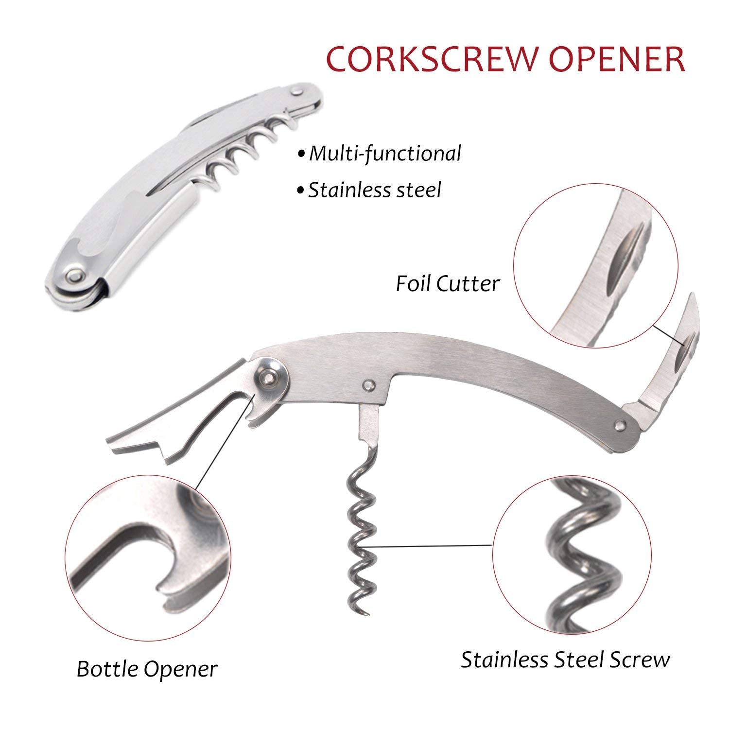 Kato Black Wine Accessories Set - Bottle Opener Corkscrew Drip Ring Foil Cutter Pourer- Japan Figure Store - #1 Bring To You The Best Japanese Goods