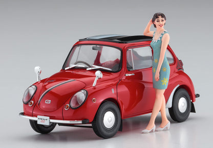 HASEGAWA - 1/24 Subaru 360 Young-Ss - W/ 60'S Girl Figure Plastic Model- Japan Figure Store - #1 Bring To You The Best Japanese Goods