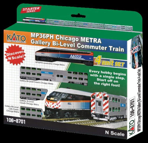 Kato N Gauge 106-8701 Mp36Ph Gallery Bi-Level 4-Car Set Chicago Metra Railway Model- Japan Figure Store - #1 Bring To You The Best Japanese Goods