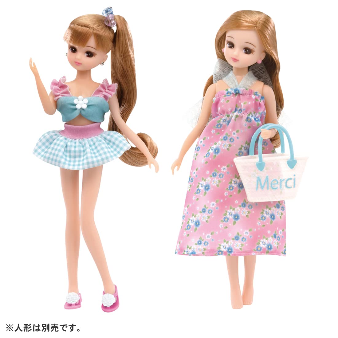 TAKARA TOMY Licca Doll Lw-13 #Licca #Gingham Check & Flower Swimsuit Set- Japan Figure Store - #1 Bring To You The Best Japanese Goods