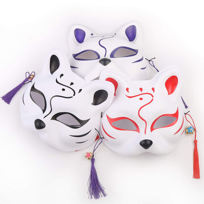 Lopika Masked Fox White Half Face with Bell Set of 3 Kitsune Japanese Style Costume Masked- Japan Figure Store - #1 Bring To You The Best Japanese Goods