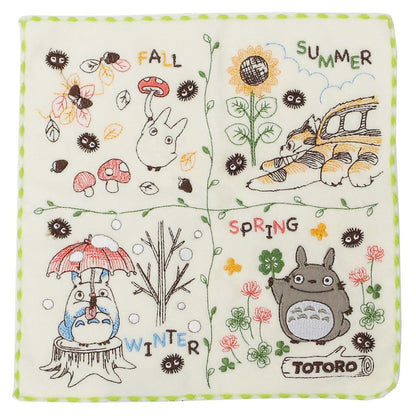 MARUSHIN Studio Ghibli My Neighbor Totoro Full Embroidery Mini Towel 'Four Seasons Of Nature'- Japan Figure Store - #1 Bring To You The Best Japanese Goods