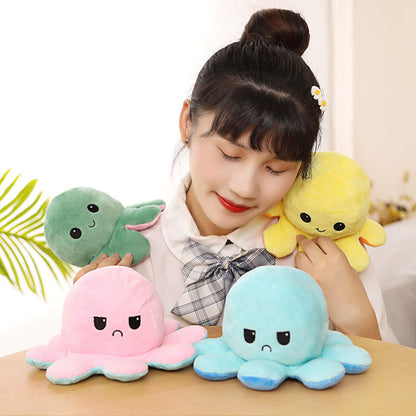 Slinx Octopus Plush Toy Angry Face And Laughing Face (Pink x Blue) 20cm Japan Reversible Gift- Japan Figure Store - #1 Bring To You The Best Japanese Goods