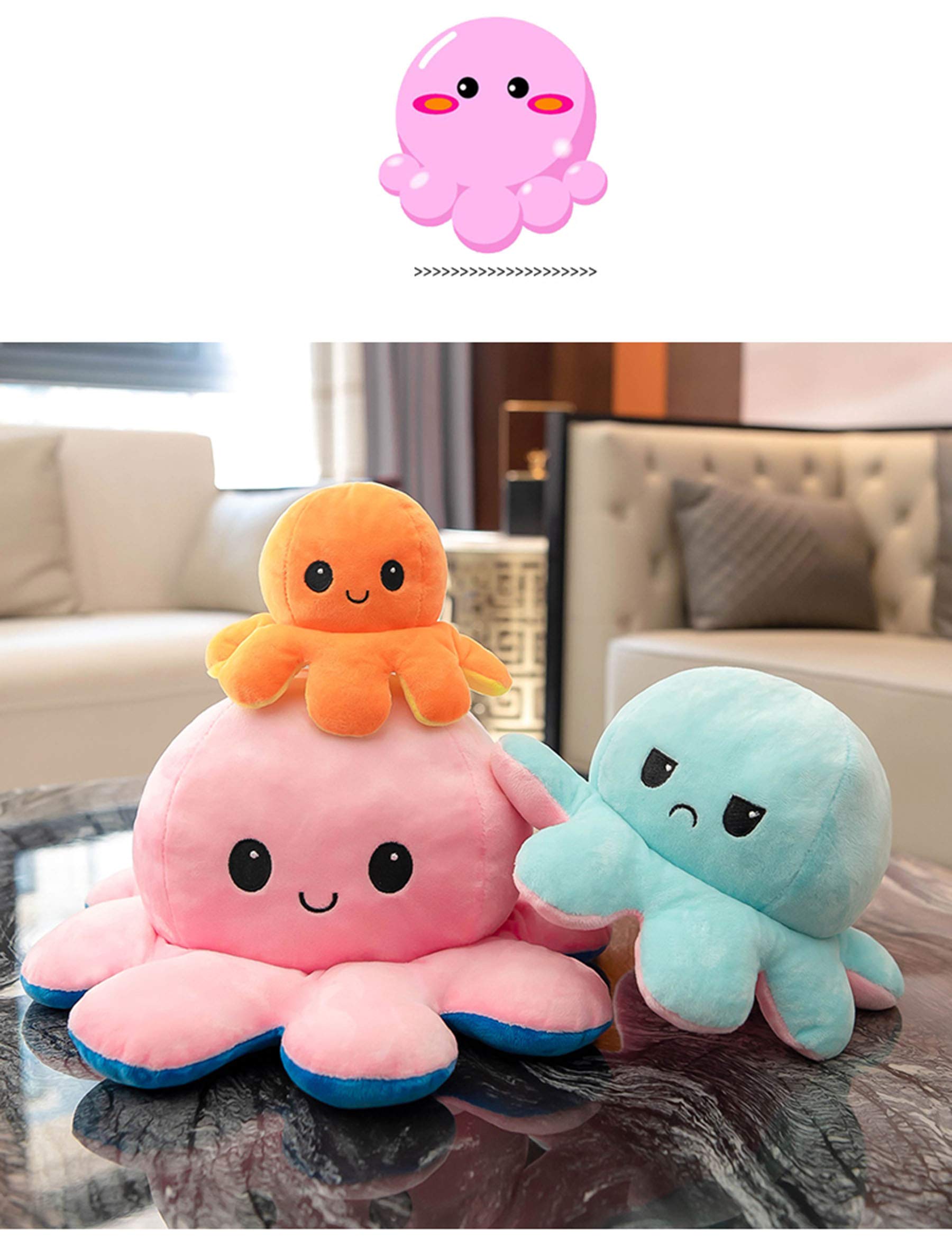 Slinx Octopus Plush Toy Angry Face And Laughing Face (Pink x Sky Blue) 20cm Japan Reversible Gift- Japan Figure Store - #1 Bring To You The Best Japanese Goods