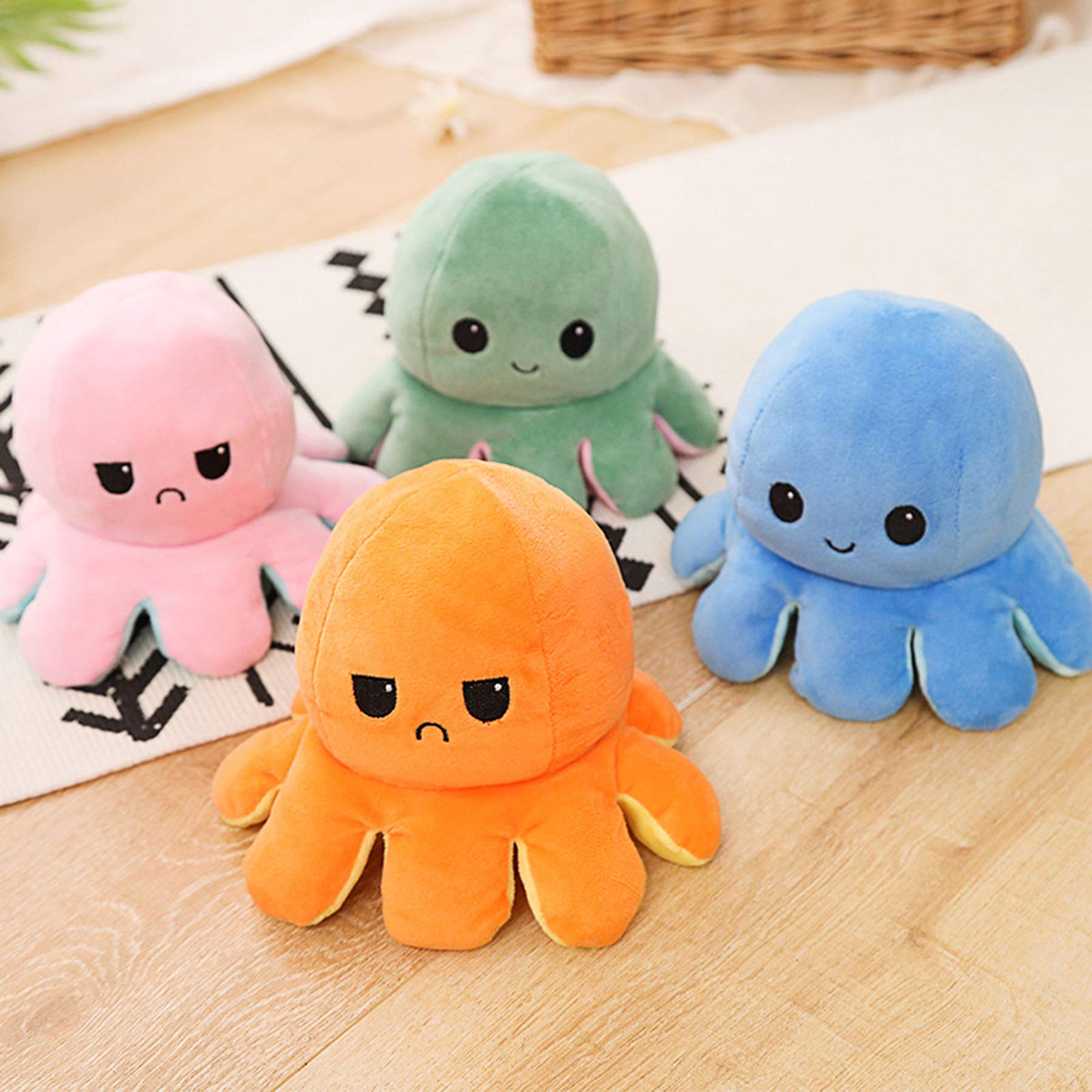 Slinx Octopus Plush Toy Angry Face And Laughing Face (Pink x Sky Blue) 20cm Japan Reversible Gift- Japan Figure Store - #1 Bring To You The Best Japanese Goods