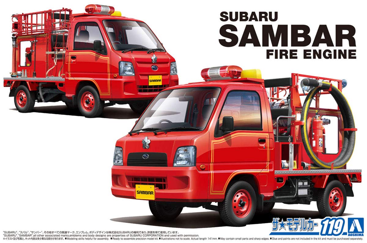 AOSHIMA The Model Car 1/24 Subaru Tt2 Sambar Fire Engine '11 Plastic Model- Japan Figure Store - #1 Bring To You The Best Japanese Goods