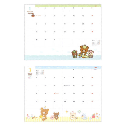 San-X Rilakkuma 2024 Monthly Notebook with Wide Pocket and Thread Binding- Japan Figure Store - #1 Bring To You The Best Japanese Goods