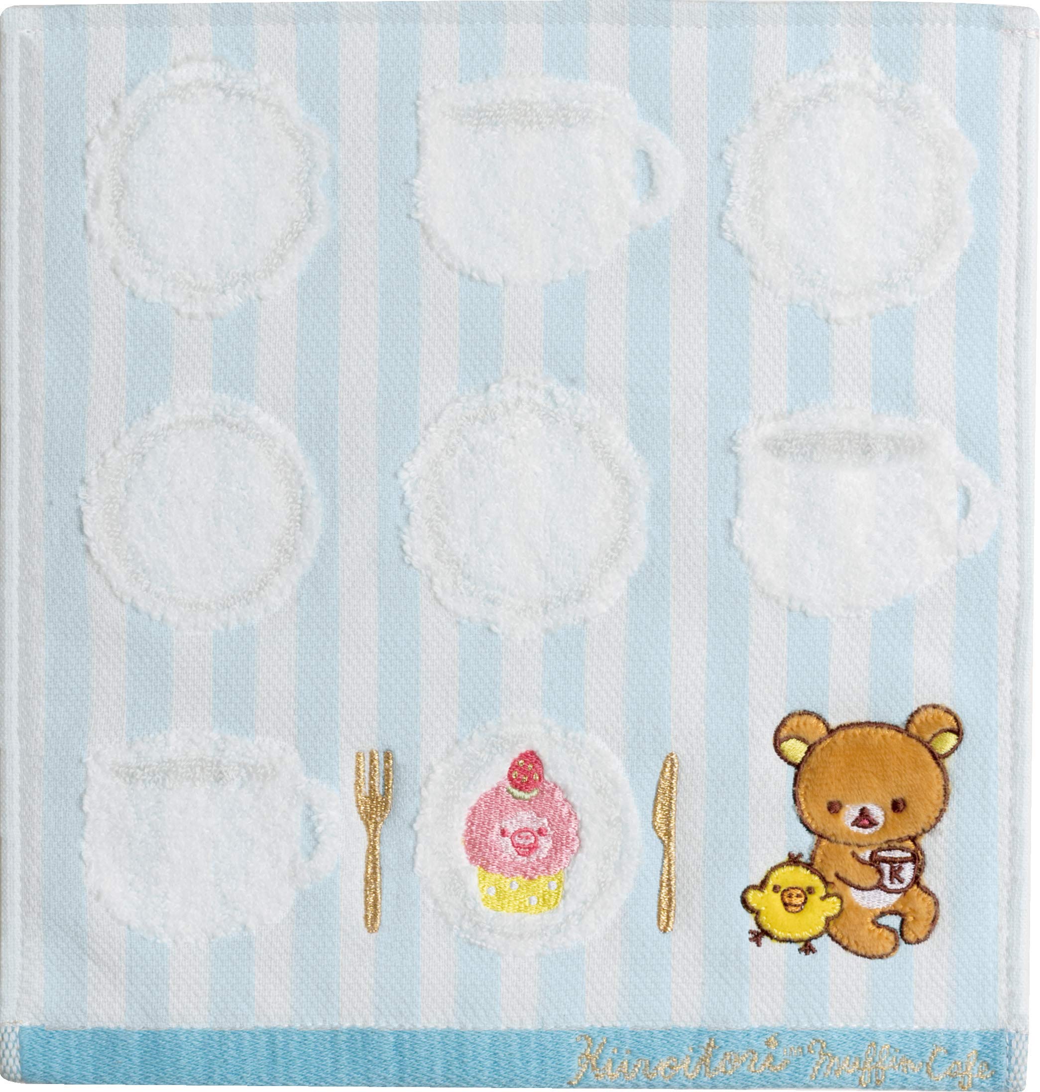 San-X Rilakkuma Blue Mini Towel with Kiiroitori Muffin Cafe Design - Cm16401- Japan Figure Store - #1 Bring To You The Best Japanese Goods