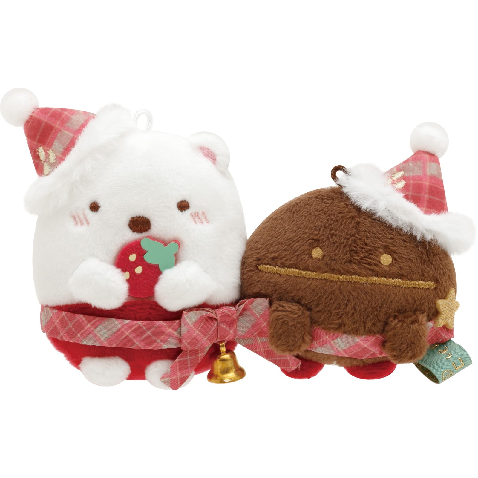 San-X Sumikko Gurashi Plush Toy Strawberry Christmas Polar Bear & Mame Master 75x100x50mm- Japan Figure Store - #1 Bring To You The Best Japanese Goods