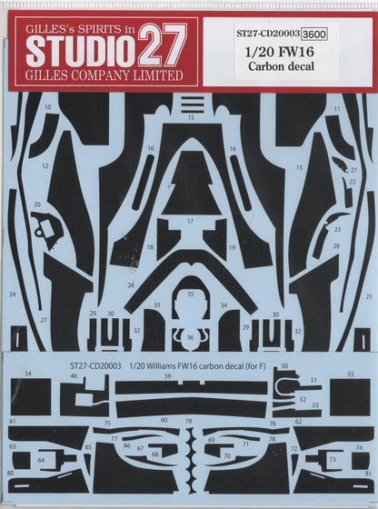 Studio27 St27 Cd20003 Fw16 Carbon Decal For Fujimi 1/20 Plastic Car Model Decal- Japan Figure Store - #1 Bring To You The Best Japanese Goods