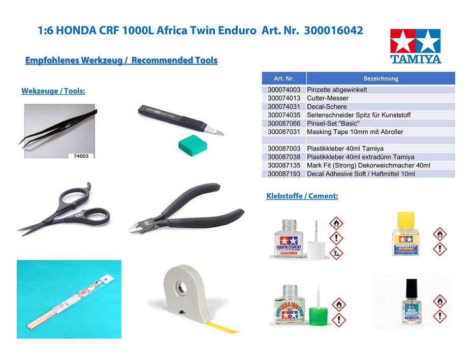 Tamiya 16042 Honda Crf1000L Africa Twin 1/6 Japanese Plastic Scale Motorbike Model- Japan Figure Store - #1 Bring To You The Best Japanese Goods