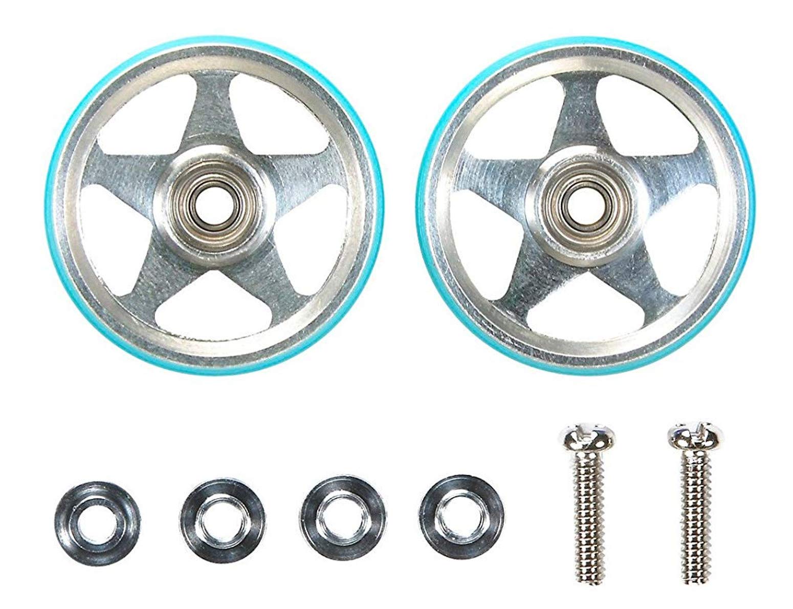 TAMIYA 95397 19Mm Alum 5 Spoke Rollers W/Plastic Rings Light Blue- Japan Figure Store - #1 Bring To You The Best Japanese Goods